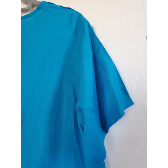 Vintage 90s Aqua Blue Embellished Relaxed Flowy Button Up Blouse Tunic, Medium - Picture 10 of 11